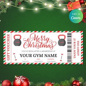 Bewerkbare sjabloon sportschoollidmaatschap kerstcadeau, sportschoollidmaatschap, sportschoolpas, fitnesslidmaatschap, lidmaatschap, direct downloaden, kerstsportschool