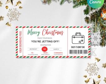 Editable Christmas Boarding Pass Template Plane Ticket Fake - Surprise, Plane Ticket Gift, Boarding Pass, Fake Plane Ticket, SURPRISE TRIP