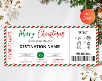Editable Christmas BOARDING PASS TRAVEL, Christmas Party, Christmas Travel, Christmas Gift, Boarding Pass, Printable Flight, Fake Plane Tick