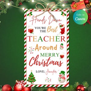 Editable HANDS DOWN You&#39;re The Best Teacher Around, Teacher Appreciation, Staff appreciation, Pto Pta Volunteers, Teacher gift tag