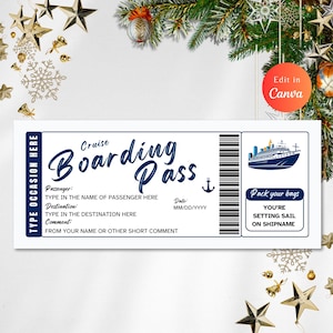 Modèle de billet de croisière modifiable, cadeau carte d'embarquement, CROISIÈRE SURPRISE, carte d'embarquement, billet de croisière, billet surprise, croisière imprimable, billet