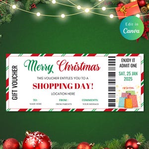 Certificat modifiable de virée shopping de Noël, carte virée shopping, certificat de shopping de Noël, téléchargement immédiat, ticket shopping