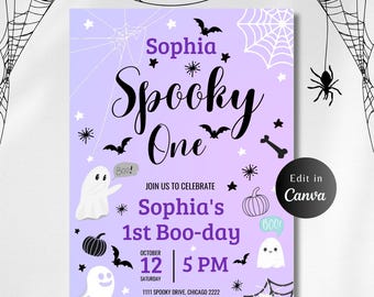 EDITABLE SPOOKY ONE Halloween Ghost 1st Birthday, Cute Ghost Party, Editable Halloween, Editable Invitation, Halloween, Halloween Birthday