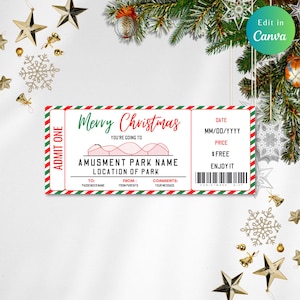 Editable Christmas Theme Park Ticket Template, Amusement Park, surprise theme Park,Printable Amusement, Printable Theme, Instant download