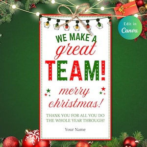 Editable Great Team CHRISTMAS Tag, Holiday Gift Tags for Employees & Teachers, Perfect For Co-Workers and Staff Appreciation, Canva Template