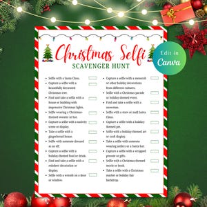 Editable CHRISTMAS SELFIE Scavenger Hunt Game, Party Games, Games for adults, christmas, christmas day,  selfie challenge,  scavenger hunt