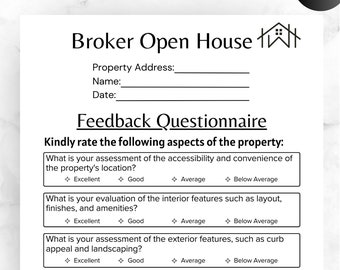 REAL ESTATE BROKER, open house form, Printable Questionnaire Open House, feedback form, questionnaire form,  editable  broker open house