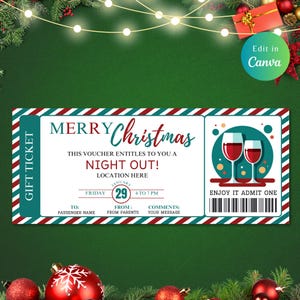 Editable Night Out Gift Voucher Certificate Ticket Christmas Template, Dining Experience, Out Gift, Instant Download, Night Out Voucher