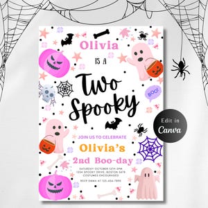EDITABLE Three Spirit Halloween Ghost 3rd Birthday Party Invitation, Cute Pink Ghost 3rd Birthday Spooktacular Party, IINSTANT DOWNLOAD