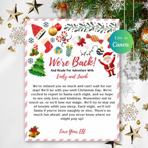 ELFO BEM-VINDO DE VOLTA "Estamos de volta", carta de natal, modelo editável, carta de chegada do elfo, carta de volta do elfo, carta do elfo, carta do elfo para impressão