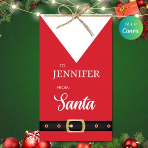 Editable SANTA CLAUS Gift Tag, Editable Christmas Gift Tag, Personalized Santa Gift Tag, Print Your Own,  Santa Gift Tag, Edit With Canva