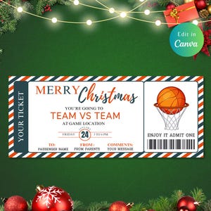 Bearbeitbares BASKETBALL GAME Ticket Weihnachtsgeschenk, bedruckbar, Weihnachtsgeschenk, Spielticket, Basketballticket, Basketball, Basketballspiel