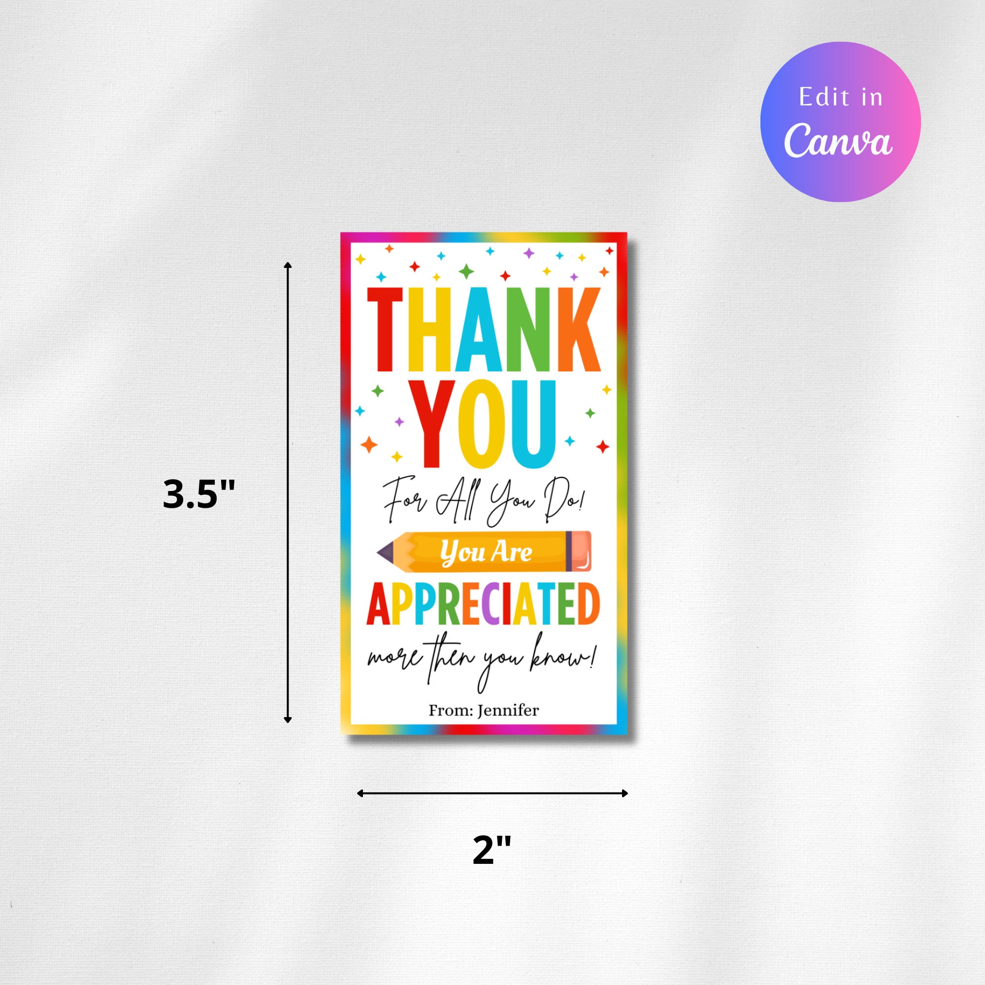 Editable Thank You Gift Tag Template, Printable Appreciation Favor Tags ...