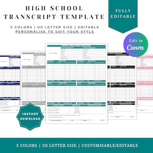 TRANSCRIPT SCHOOL TEMPLATE, Transcript Example, Transcript Maker, Transcript Blank, Editable Transcript, Grade Tracker, Homeschool Planner,