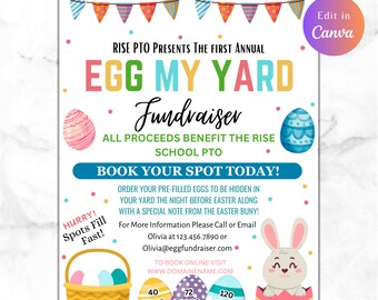 Volantino modificabile per raccolta fondi EASTER EGG My Yard, Egg My Yard, volantino per raccolta fondi, modello di volantino, raccolta fondi per la scuola, evento di raccolta fondi, canva tem