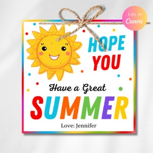 Editable End of School Year Tags, Sun Gift Tags, Teacher Thank You Last Day of School Classmate School Preschool Printable Download