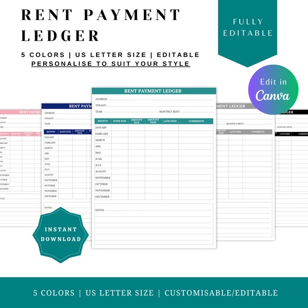 RENT PAYMENT LEDGER, Rental payment, Rent Tracker, Rent Tracker Sheet, Tenant Payment Log, Landlord Printable, Tenant rent Tracker