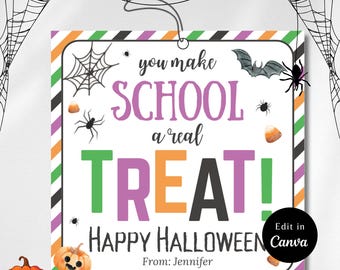 Bewerkbaar NO TICKS Just Treats-tag, Halloween-tags, Halloween-cadeaukaartjes, geen trucs, gewoon traktatie, trick or treat-tags, halloween-traktaties