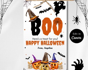 Étiquettes modifiables de faveur d'Halloween, étiquette cadeau Boo, étiquettes de faveur boo, étiquette des bonbons ou un sort, étiquettes de faveur, étiquette de sac cadeau, toile, étiquettes de faveur d'Halloween