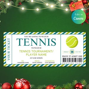 Bearbeitbare TENNIS GESCHENK TICKET-Vorlage für jeden Anlass, Ticket-Geschenk, Tennisspiel, Tennis-Turnier, Tennis-Geschenk-Tick, Geburtstag, Jubiläum