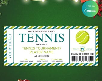 Modèle de billet cadeau TENNIS modifiable pour toute occasion, billet cadeau, match de tennis, tournoi de tennis, tique cadeau tennis, anniversaire d'anniversaire