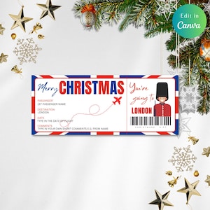 Carte d'embarquement pour Noël, voyage surprise à Londres, carte d'embarquement, voyage surprise, Surprise de Noël, voyage à Londres, billet pour Londo