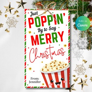 CHRISTMAS POPCORN GIFT Tag, Holiday Popcorn Treat Bag Tag Printable ...