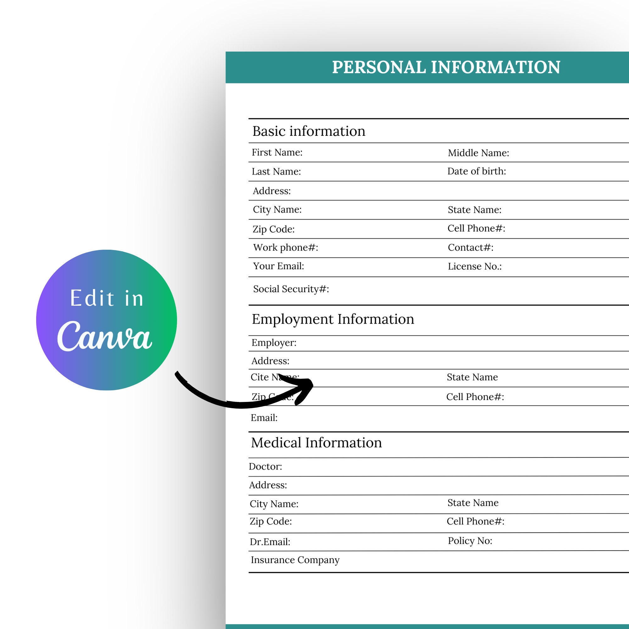 PERSONAL INFORMATION PAGE, Personal Data, Basic Info Template, Personal ...
