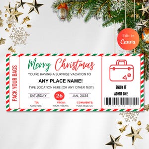 MODIFICABILE Natale Sorpresa Vacanza Rivela Idea Regalo Viaggio, Sorpresa Viaggio Rivela Idea, Sorpresa di Natale, Biglietto di Viaggio, Download immediato