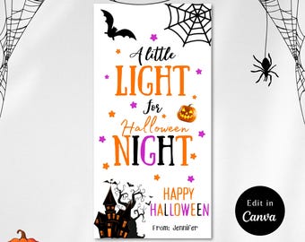 Editable A LITTLE Bit Of Light For Halloween Night, Halloween Favors, Halloween tags, halloween treats, halloween gift tags, glow stick tag
