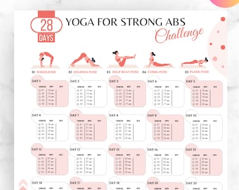 Editable 28 DAYS Yoga for Strong ABS Challenge, Strong Abs, 28 Days Challenge, Product Fitness, Yoga For Women, Desk Yoga, Yoga Exercise