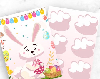 PIN imprimible LA Cola en el conejito/conejo, fiesta de Pascua, azul amarillo rosa, patrón de cuadros pastel, flores florales, conejo, caza de huevos