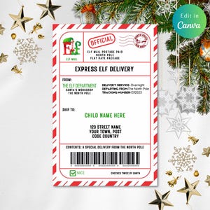EDITABLE ELF SHIPPING Label, Christmas Letter, Santa Claus Letter, Christmas printable, letter from santa, Elf present, Santa tag