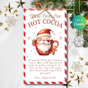 Editable OFFICIAL NORTH Pole Hot Cocoa Mix Instructions, Hot Cocoa, Hot Chocolate, bomb, mix, North Pole, tag, Santa, elf, instructions