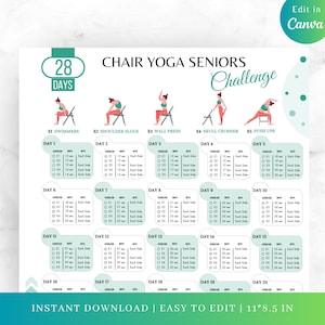 Editable 28 DAYS Chair Yoga Seniors Challenge, Chair Yoga Seniors, 28