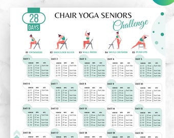 Editable 28 DAYS Chair Yoga Seniors Challenge, Chair Yoga Seniors, 28 Days Challenge, Product Fitness, Chair Yoga For Women, Desk Yoga