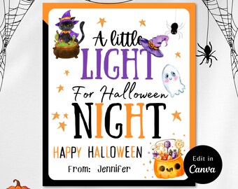 Editable A LITTLE Bit of Light For Halloween Night, Printable Glow, Stick Tag, Trick or Treat, Treat Bag Tags, Halloween Party