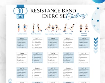 Editable 30 Days Resistance Band Challenge, Band Exercise Guide, Digital Product Fitness, 30 Days Challenge, Resistance Band