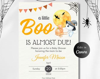 Editable Pink A Little Boo Baby Shower Invitation, Halloween Party, Editable Template, Cute Ghost, Halloween Baby, Baby SHOWER INVITE