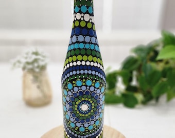Hand-Painted Mandala Wine Bottle: Upcycled Boho Vase
