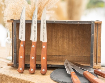 Hochwertiges Edelstahl Messer Brotzeitmesser|Steakmesser|Vespermesser mit Holzgriff. Personalisiert mit Wunschtext. Gravur auf der Klinge