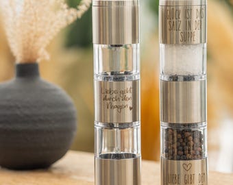 Salz und Pfeffermühle, Gewürzmühle. Pfefferstreuer Salzstreuer Edelstahl personalisiert mit Wunschgravur. Geschenkidee Frau, Mann, Oma, Opa