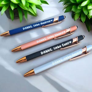 personalisierter Kugelschreiber,Lehrerabschied,Erzieherabschied,Kollegenabschied,Gravur,SoftTouch,Aluminium,Kunststoff,Roségold,blau,schwarz