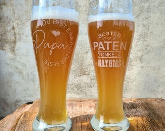 personalisiertes Weizenglas 0,5l mit Gravur als Geschenk zum Vatertag, Muttertag, Hochzeit, Geburtstag. Einfach als besondere Aufmerksamkeit