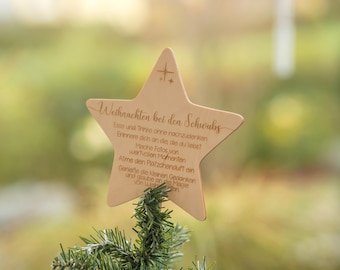Personalisierte Christbaumspitze aus Holz – der perfekte Abschluss für deinen Weihnachtsbaum. Mit Namen/Wunschtext für eine besondere Note!