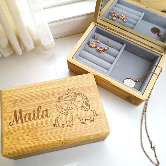 Schmuckkstchen Kinder,Teens Geschenk,Mdchen Gravur,Bambus Box  personalisiert,Samt  Spiegel,Erstkommunion,Einschulung,Geburtstag,Blumen,cool - Etsy.de