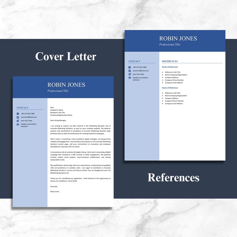Microsoft Word Resume Template With Cover Letter - Etsy