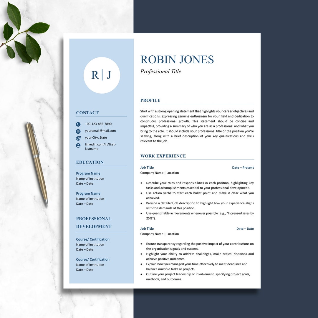 Microsoft Word Resume Template With Cover Letter - Etsy