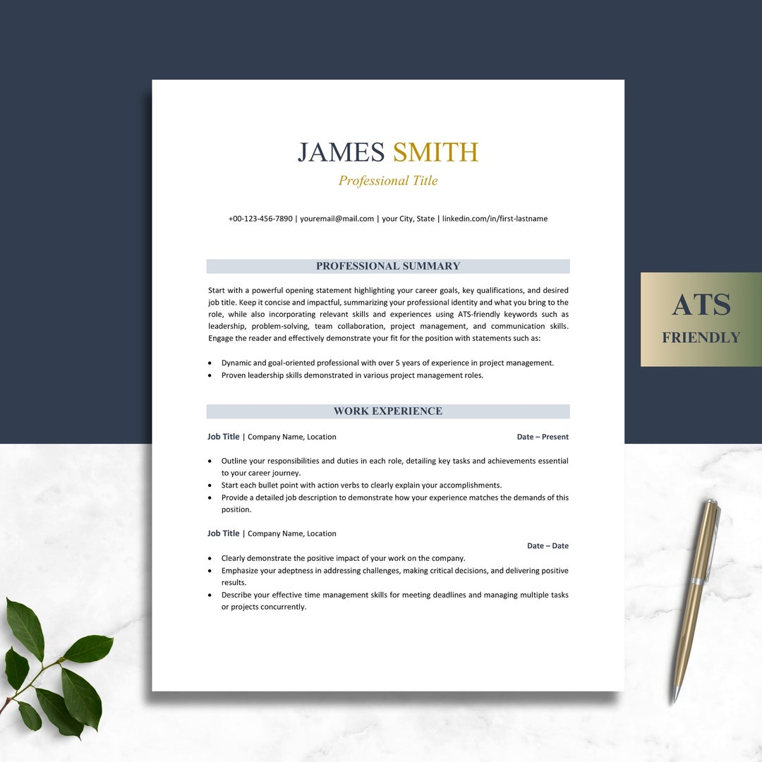 ATS Resume Template With Cover Letter - Etsy