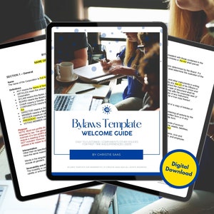 Könnte beinhalten: Ein digitaler Download für einen Leitfaden zur Begrüßung von Satzungsvorlagen. Der Leitfaden ist einfach anzupassen und enthält Ressourcen für Erstbenutzer und erfahrene Benutzer. Der Leitfaden ist von Christie SaaS.